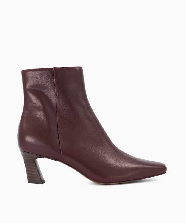 Overly Burgundy - Leather Block Heel Ankle Boots