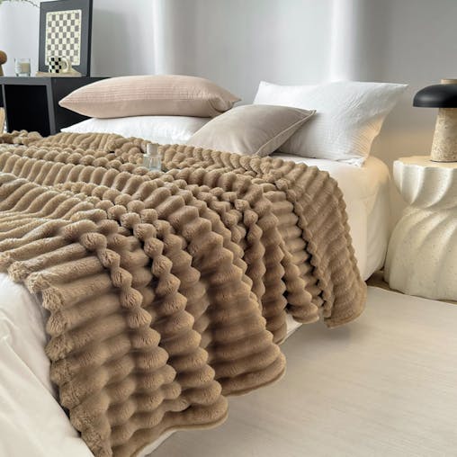 SOGA 2x 200x230cm Warm & Cozy Flannel Polyester Throw Blanket Light Brown