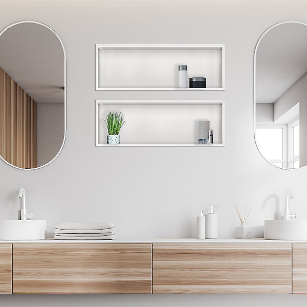 Balneo Niche murale de douche 60x20x10cm, étagère encastrable douche acier inox, blanc, WALL-BOX ONE