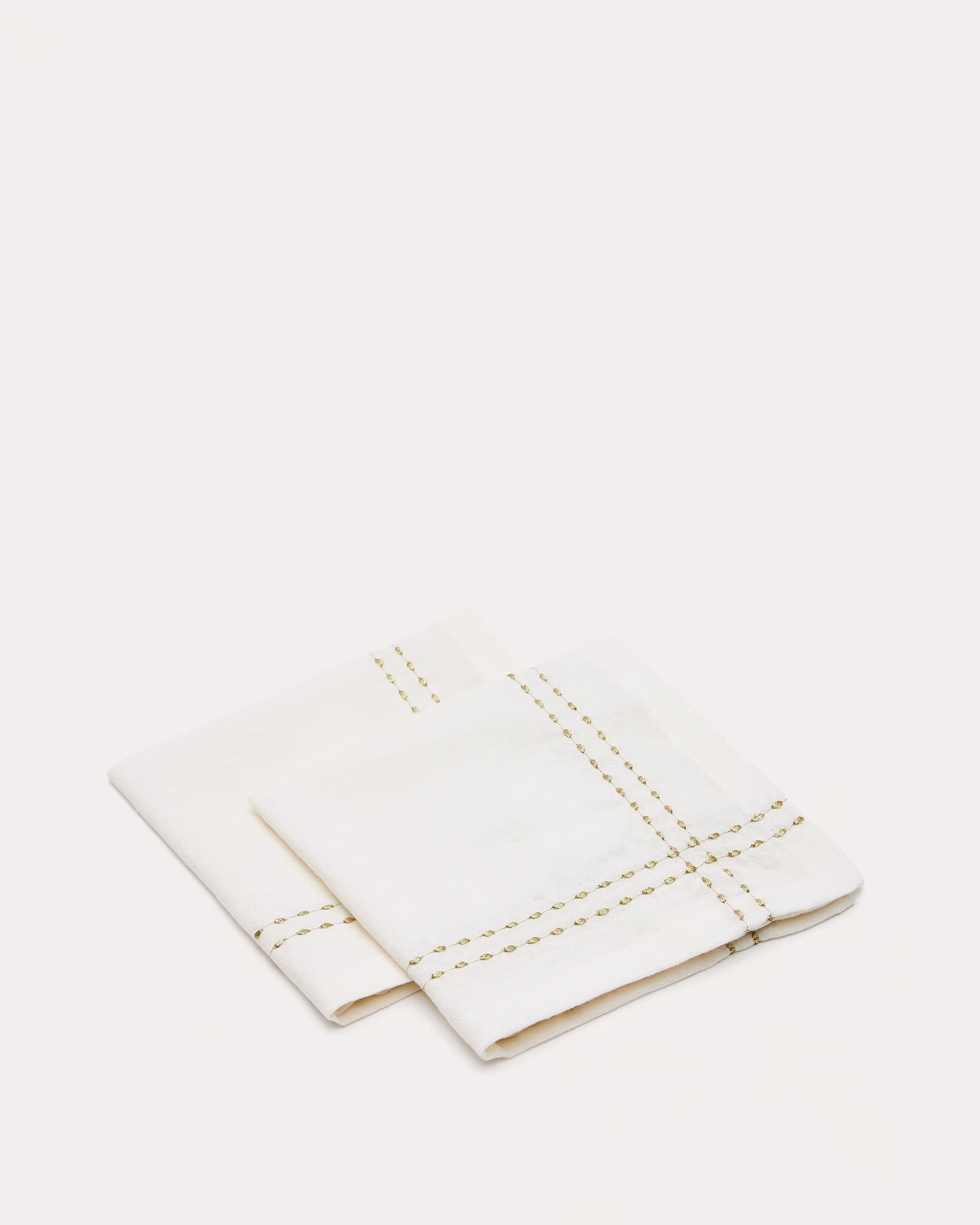 Set Marek de 2 servilletas de algodón y lino blanco con bordado dorado en doble pespunte