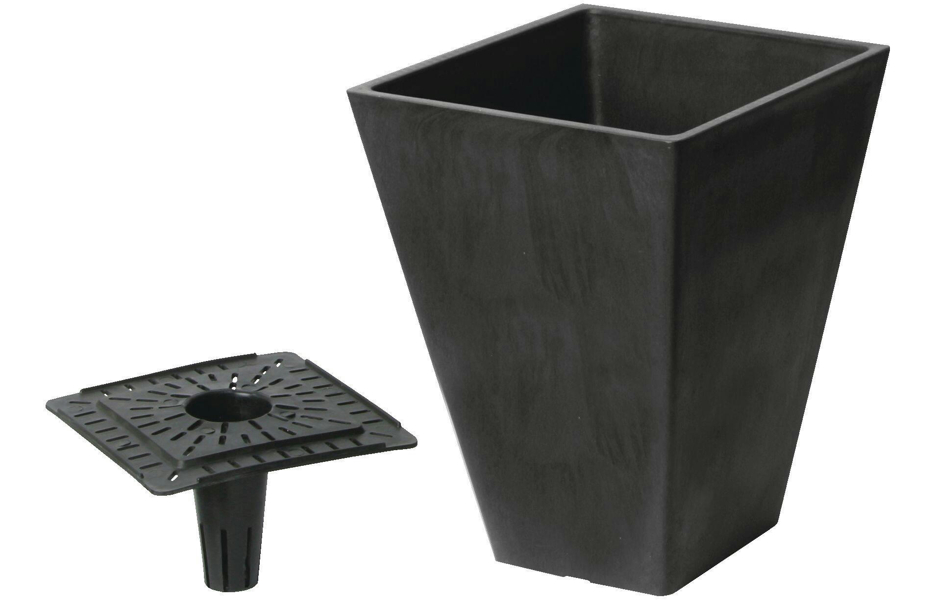 Algreen Valencia Self Watering Square Outdoor Planter with Saucer Tray, Assorted Sizes, Black