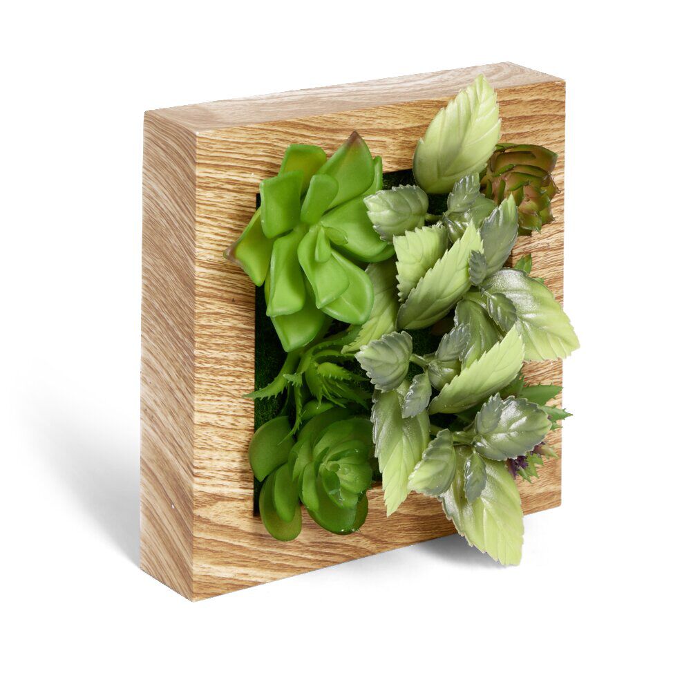 Plante artificielle décoration murale cadre bois naturel 20x20cm