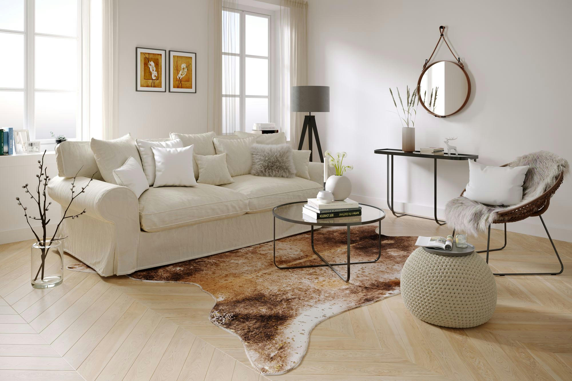 EMILIA - Tapis en peau de vache artificielle Marron 130x170