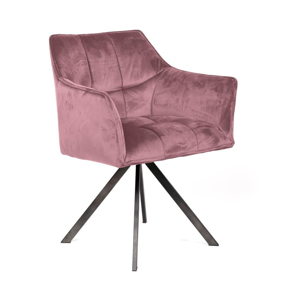 Giga Meubel Eetkamerstoel Raster - Roze Velvet - Draaibaar - Set van 2 - Set van 2