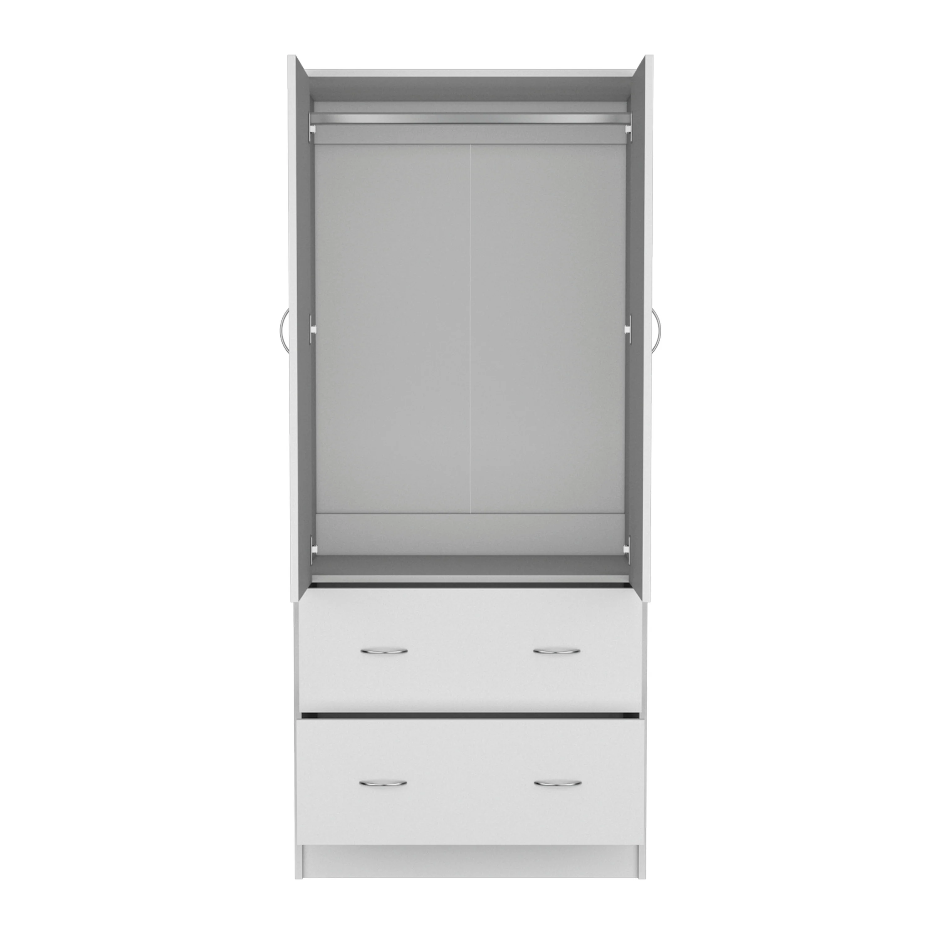 19 Modern Double-door Armoire with Two Drawers and Hanging Rod for Bedroom