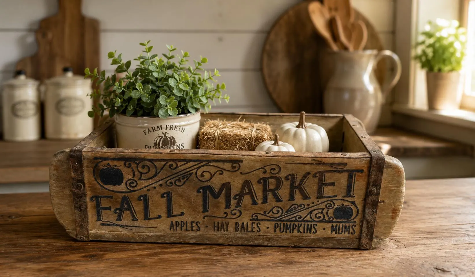 Rustic Farmhouse Decor | Vintage Wood Brick Mold | Centerpiece | Seasonal Fall Planter | Laser Engraved