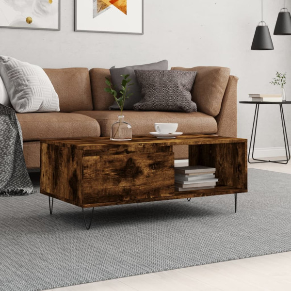 Stolik Kawowy Ława Stół Brązowy 90x50x36.5 Szuflady Półka Do Salonu
