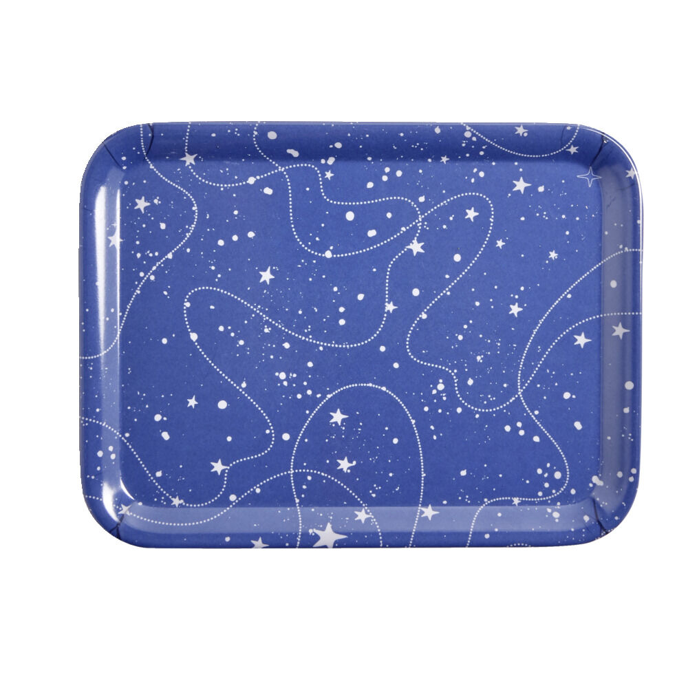 Plateau de service rectangulaire mélaminé bleu motif astral 21,7x28,7cm