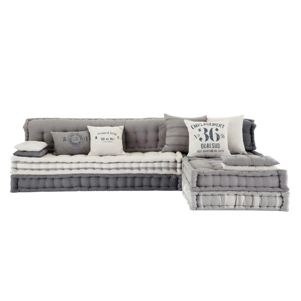 Iroise - Banquette d'angle modulable 6 places en coton gris