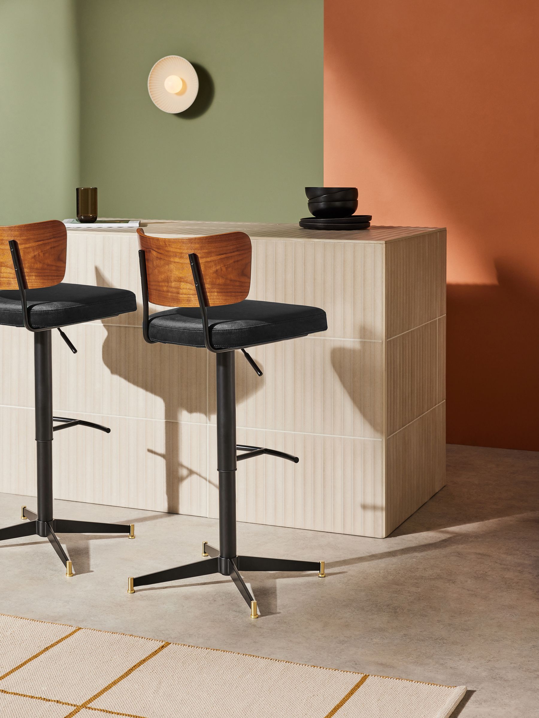 Amalyn Bar Stool in Velvet in Charcoal Grey