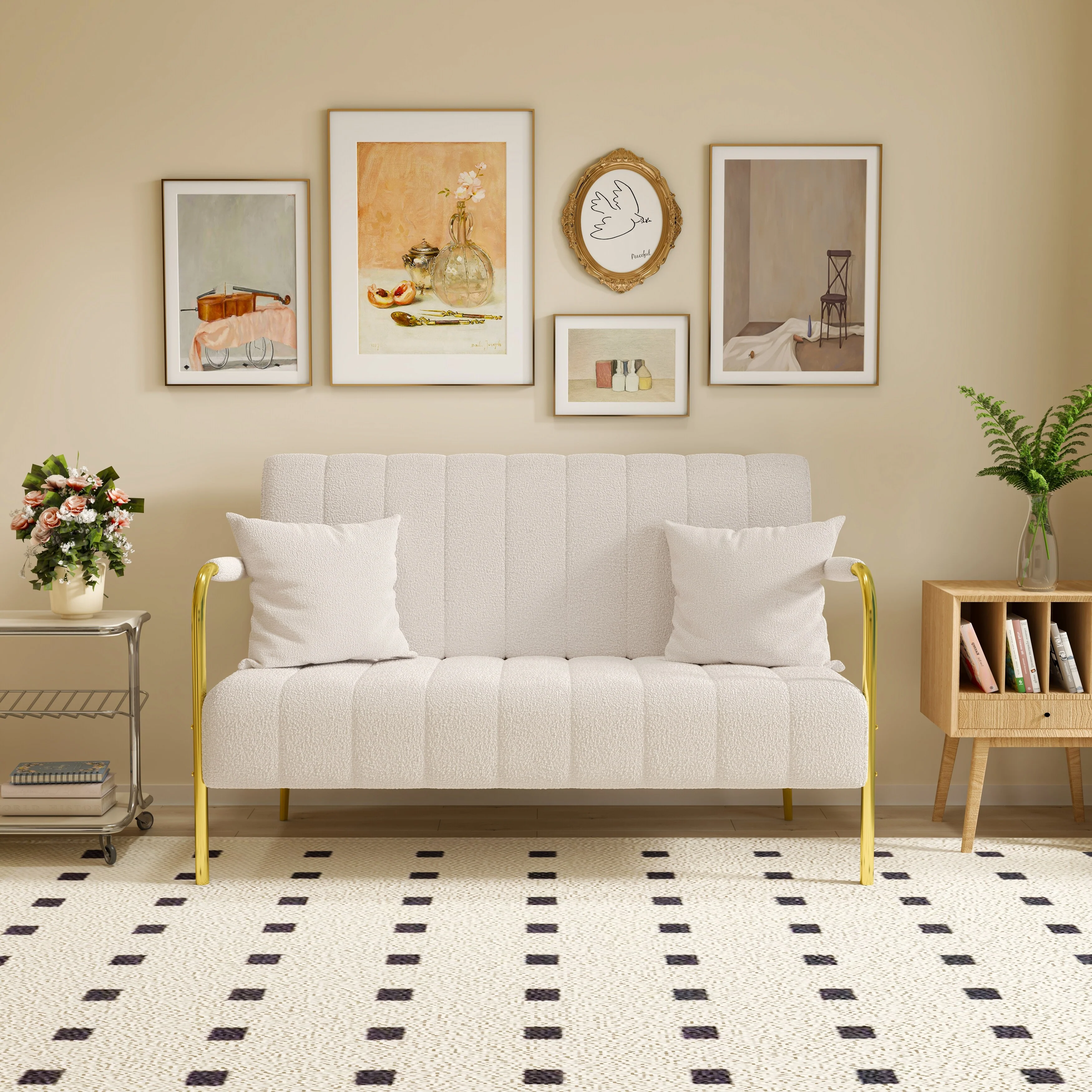 Beige Teddy Fleece Sofa - 29.92 x 59.00 x 31.89