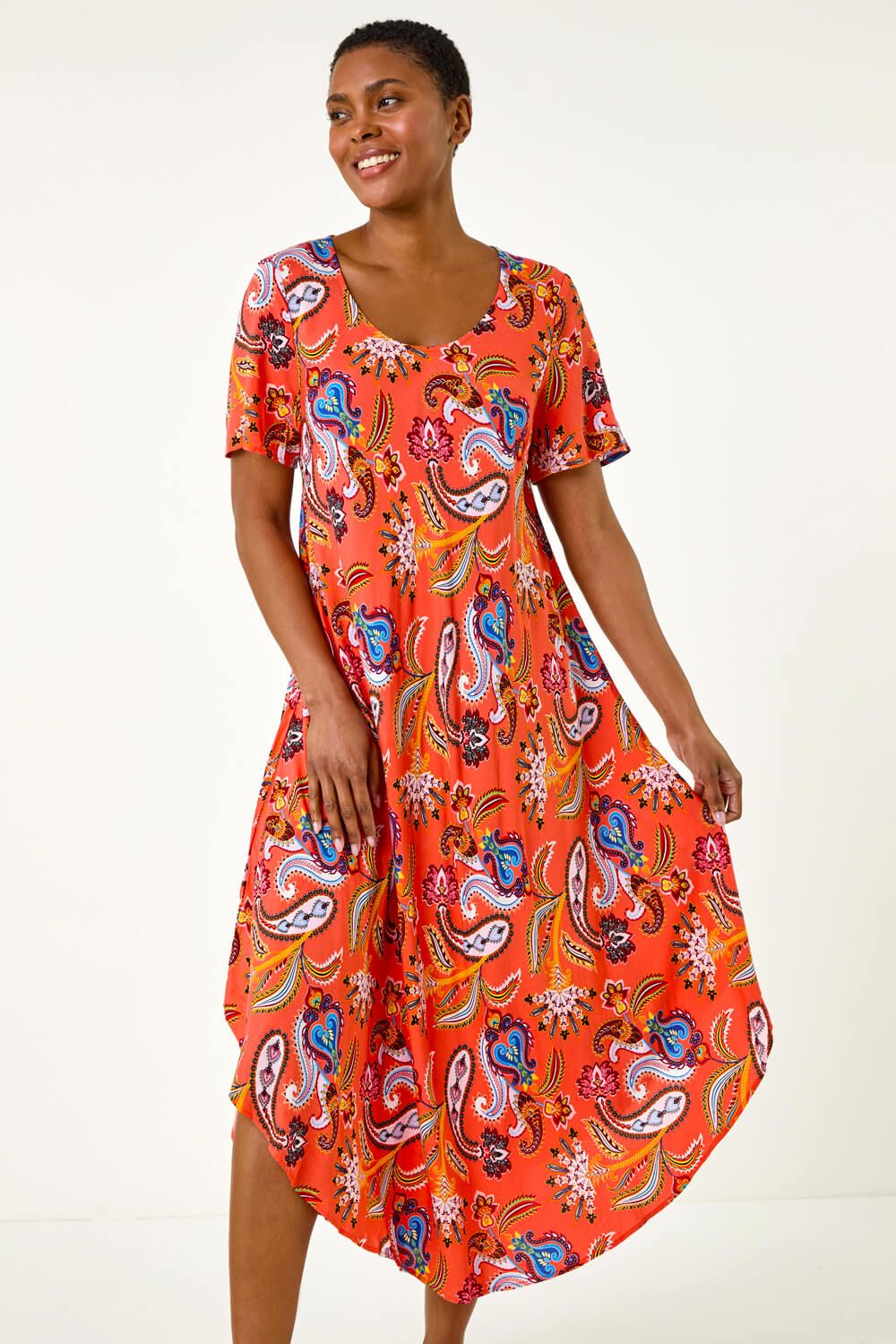 Roman Paisley Print Midi T-Shirt Dress
