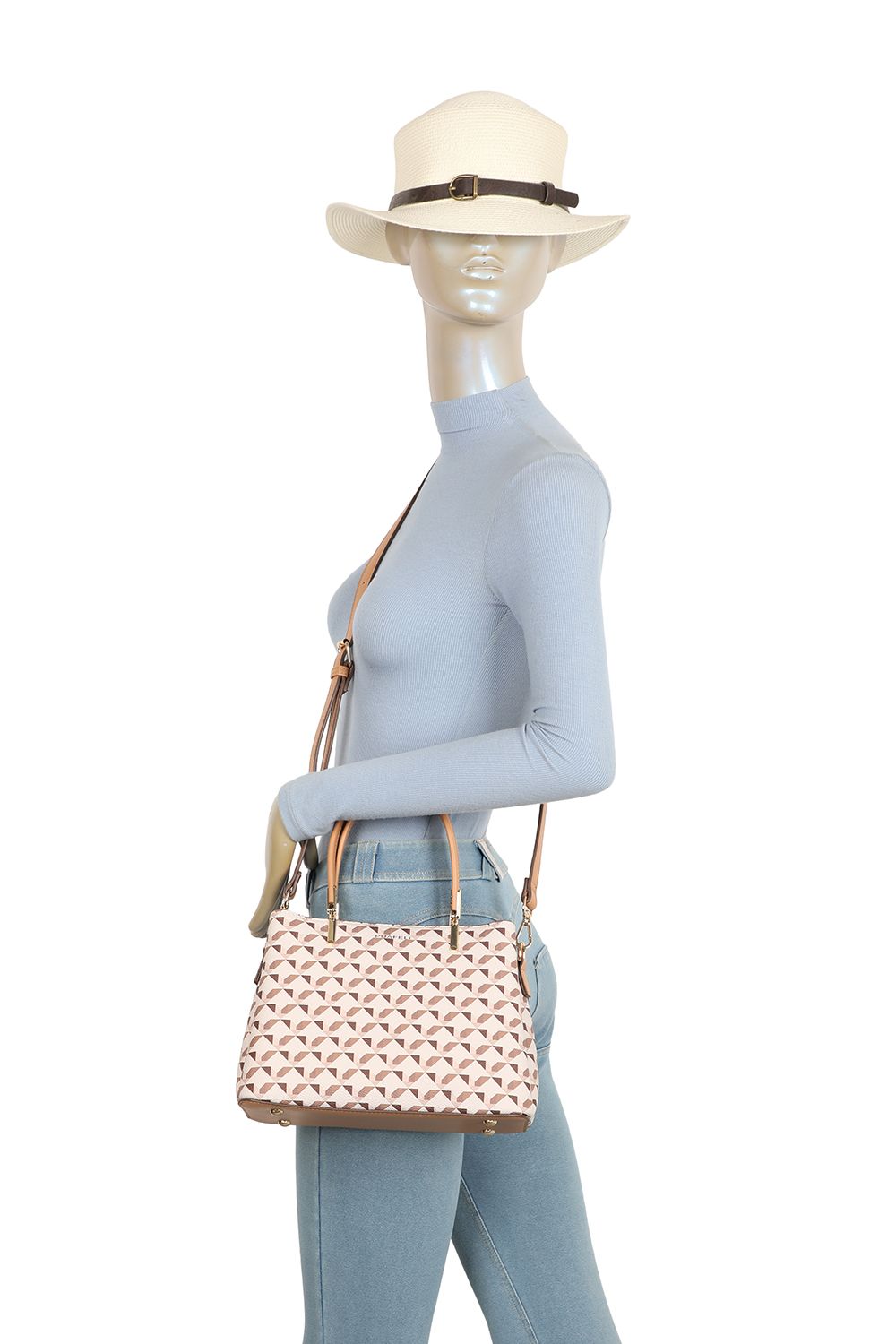 Fontanella Fashion Vayno PU Leather Monogram Triple Pockets Top-Handle Bag With An Extra Removable Strap