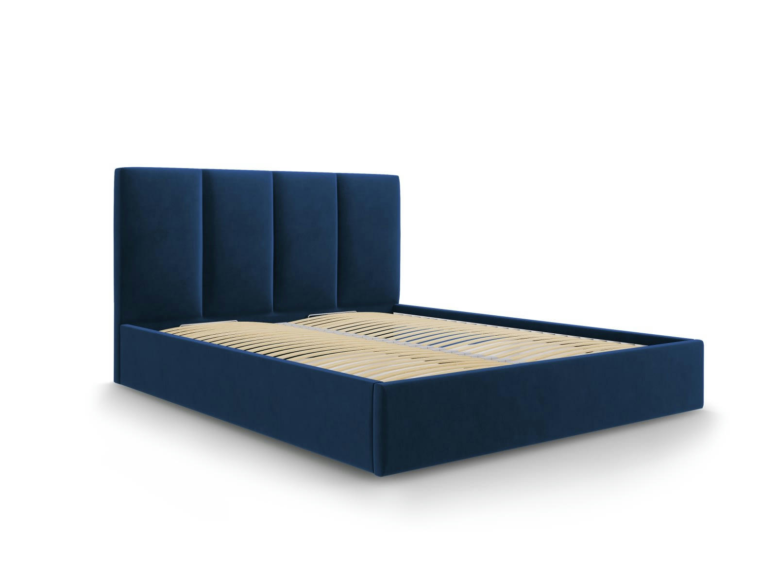 PYLA - Lit coffre avec tête de lit 140x200 cm en velours bleu roi