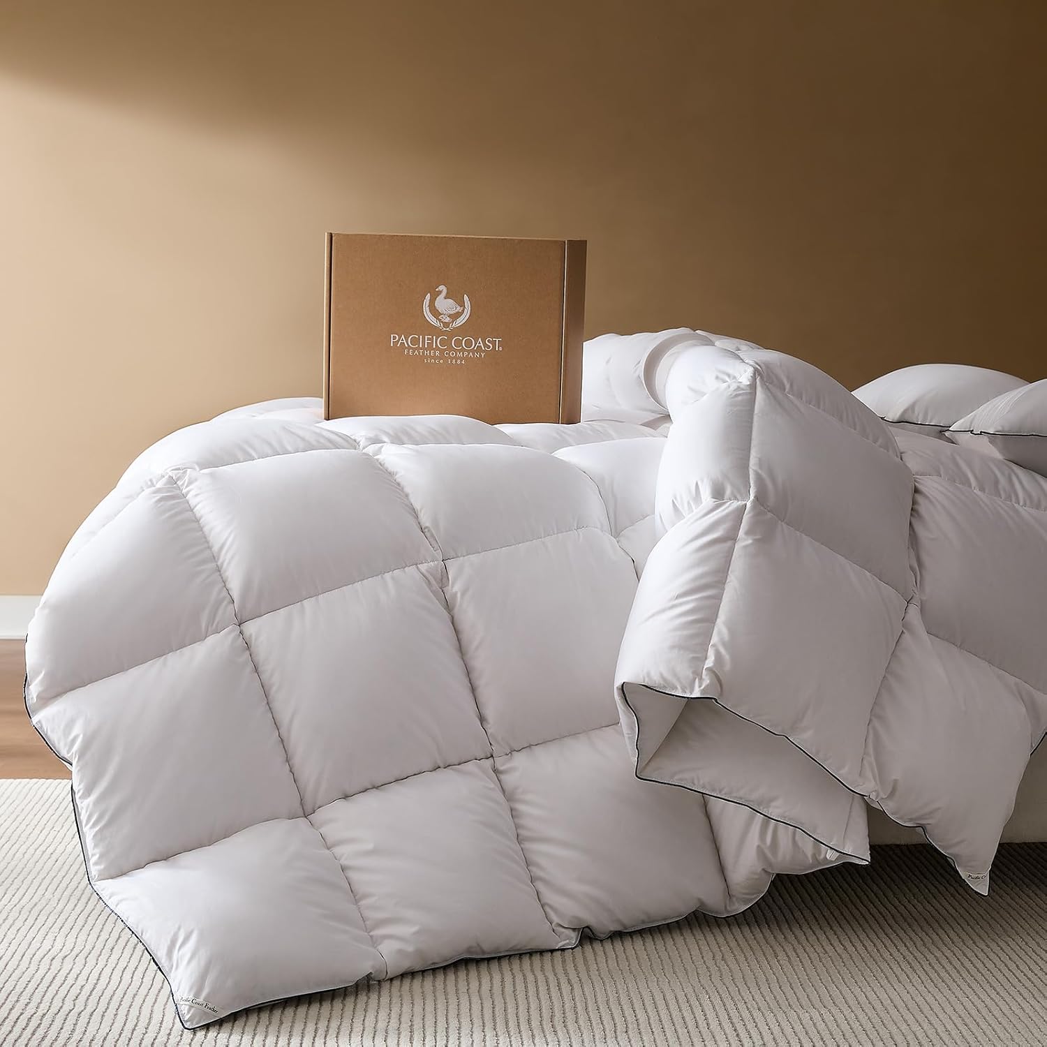 Pacific Coast Goose Feather Down Fiber Comforters King Size, Extra Fluffy White Duvet Insert, Ultra-Soft, Breathable, All Season Hotel Luxury Bedding Comforters, 8 Corner & Center Loops (106x90)