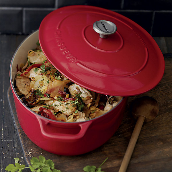 Cocotte ovale 33 cm chasseur rouge uni interieur sable