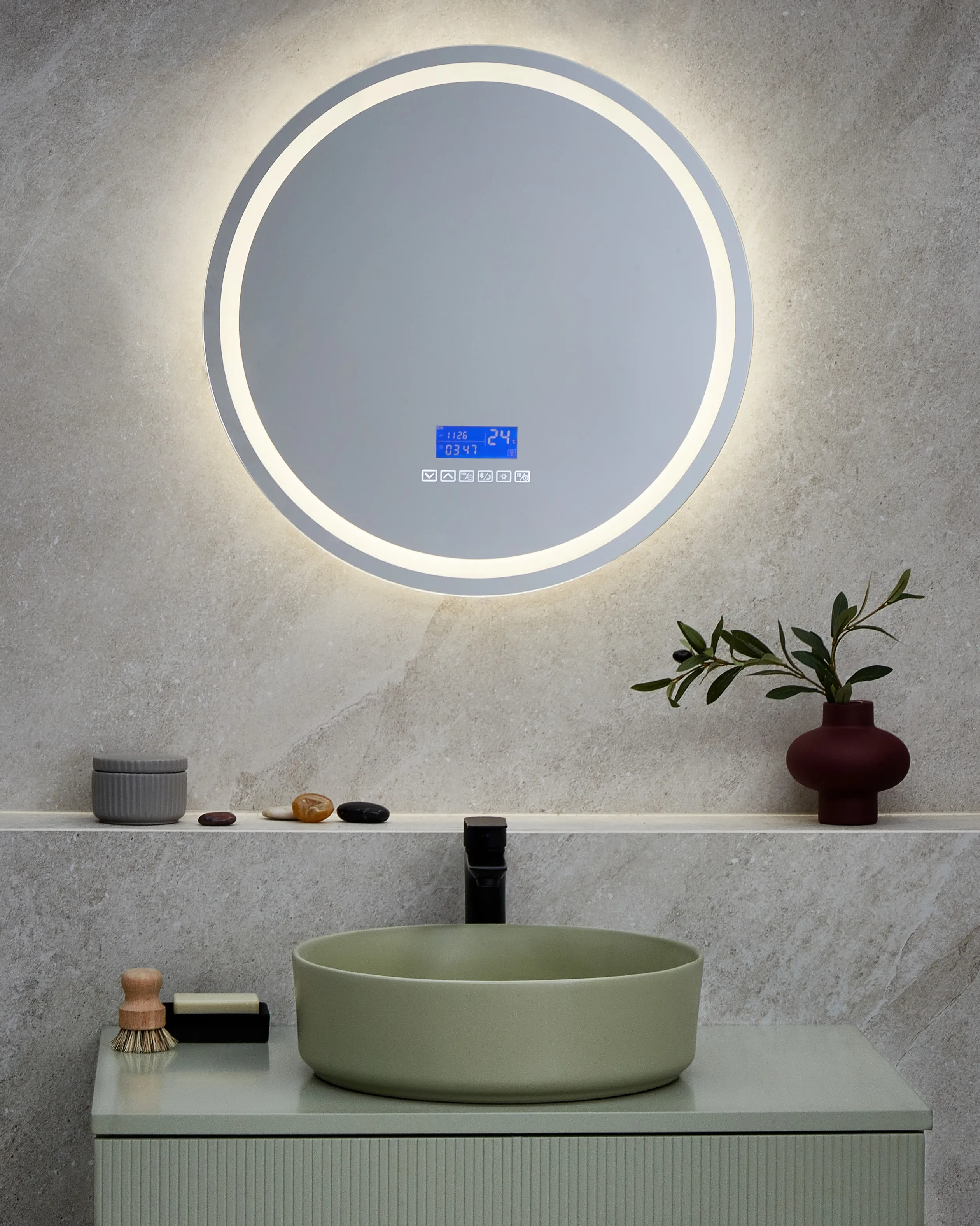 LED Bathroom Mirror BROGNON 60 cm 60 cm with Built-In Bluetooth Speaker Silver