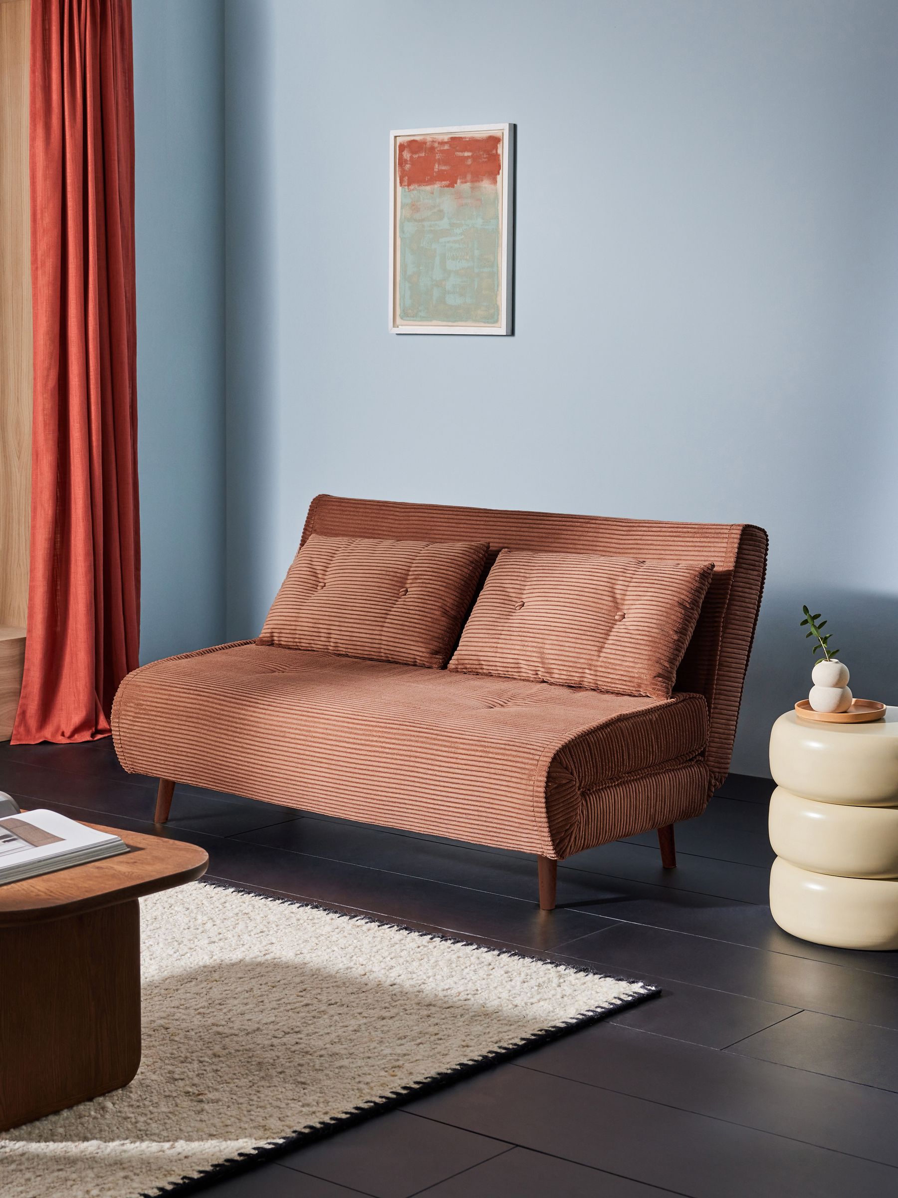 Regular Haru 2 Seater Sofa Bed in Nutmeg Orange Corduroy