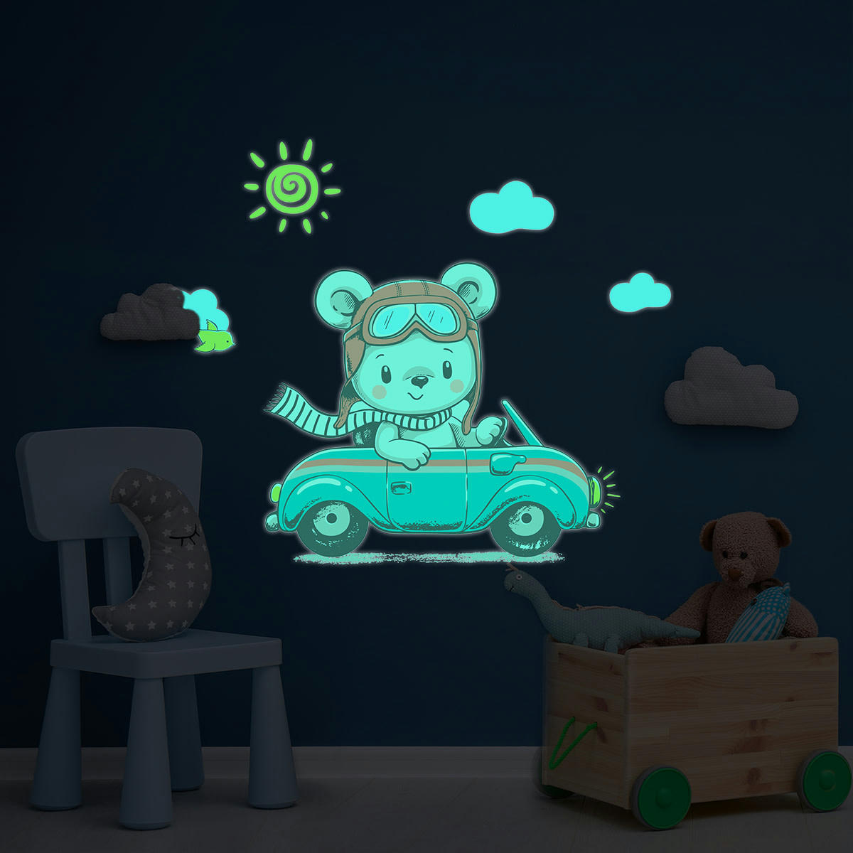 - Stickers mural phosphorescents lumineux ourson 120x140cm