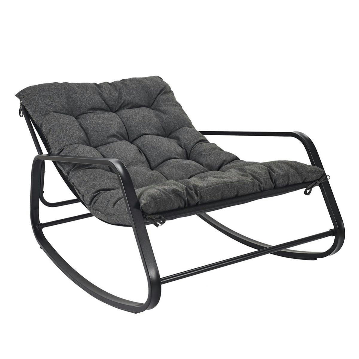 VIDIA - Fauteuil  à bascule anthracite avec coussin capitonné