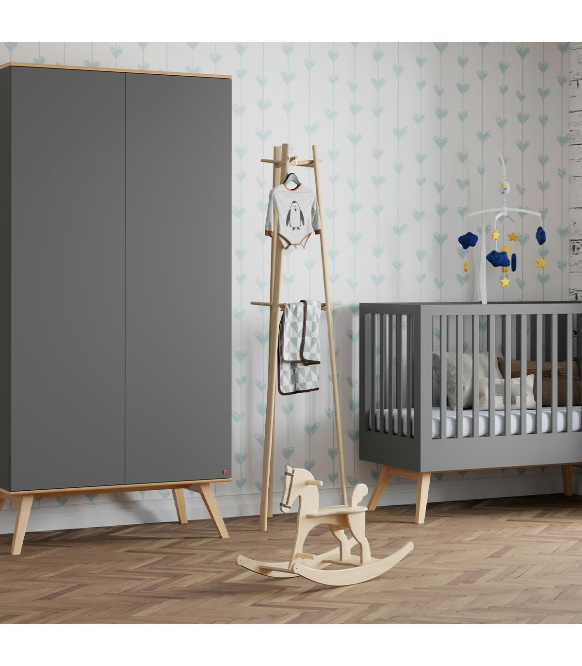 NATURE - Armoire 2 Portes avec Penderie et 8 Étagères L100 x H207cm