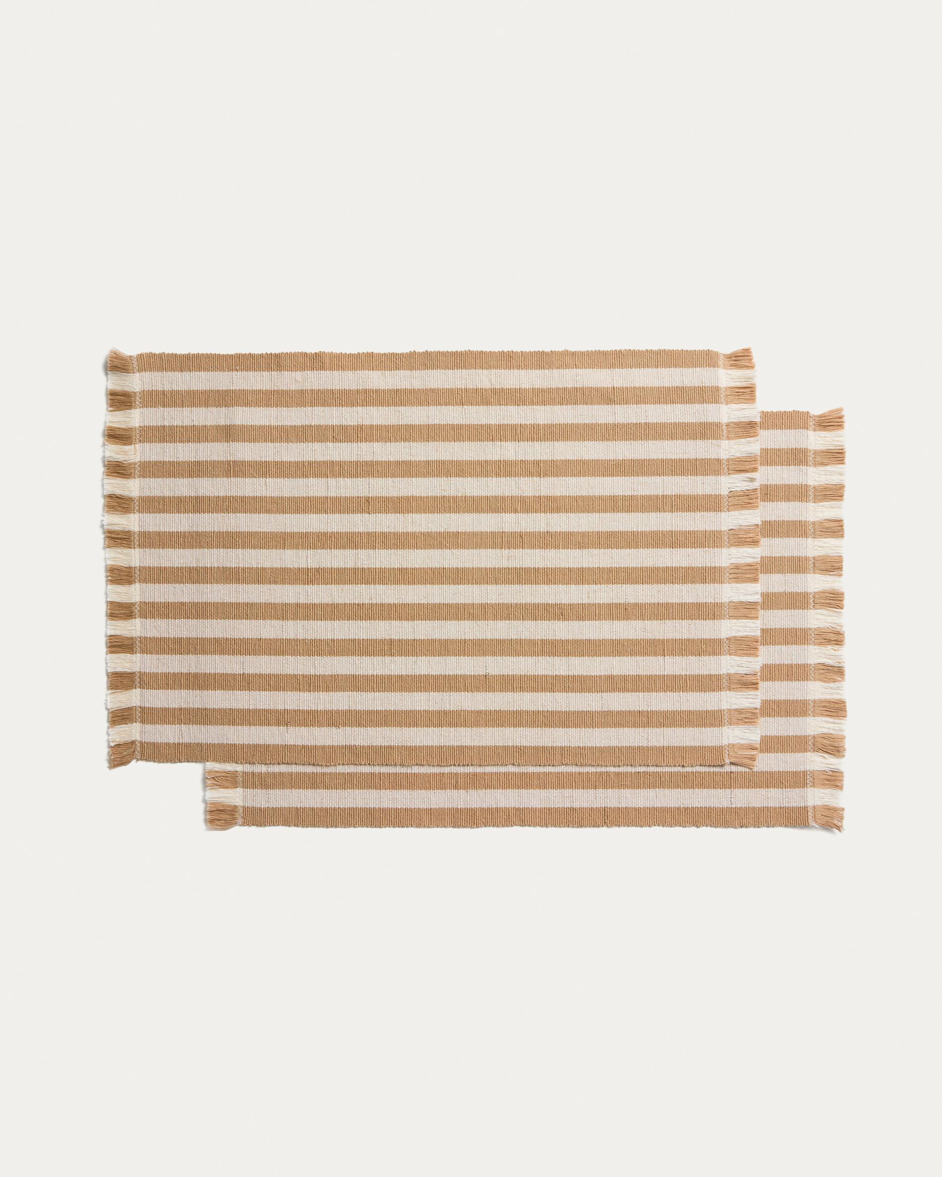 Daltan set of 2 beige striped cotton and jute placemats 35 x 50cm