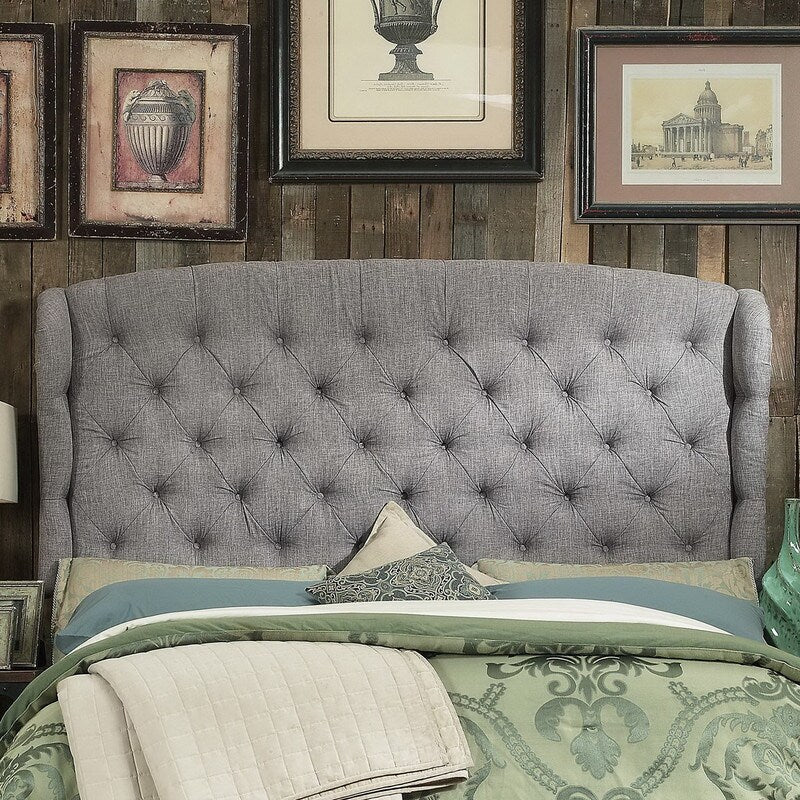 Moser Bay Furniture Feliciti Tufted with Wings Upholstery Headboard, Queen Size, Grey