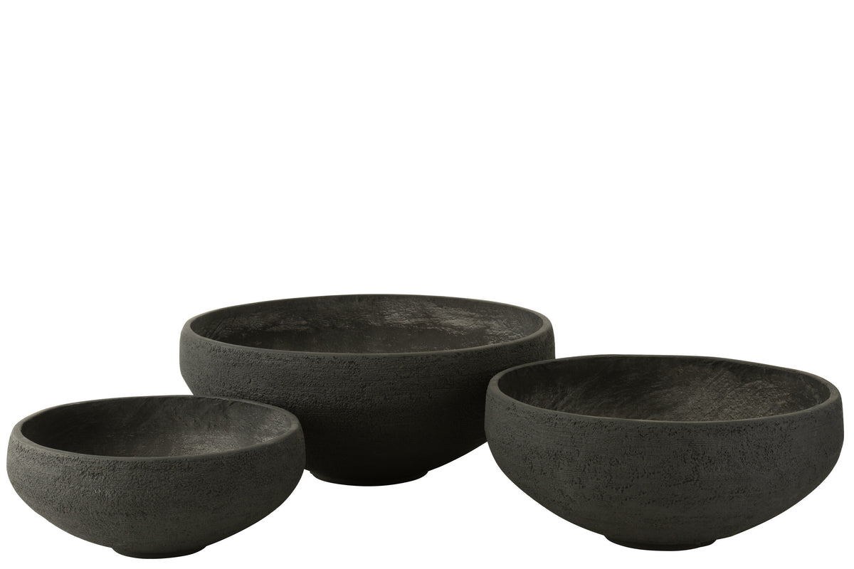 J-Line schaal Vezelklei - keramiek - zwart - 3 stuks - Ø 69.5 cm