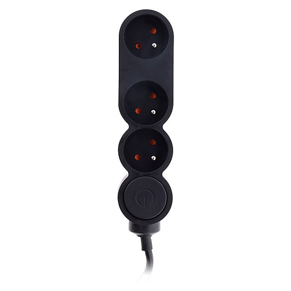 Bloc Home 3 prises 16A 2P T avec interrupteur et fiche extraplate - Noir - 1,5m - Zenitech