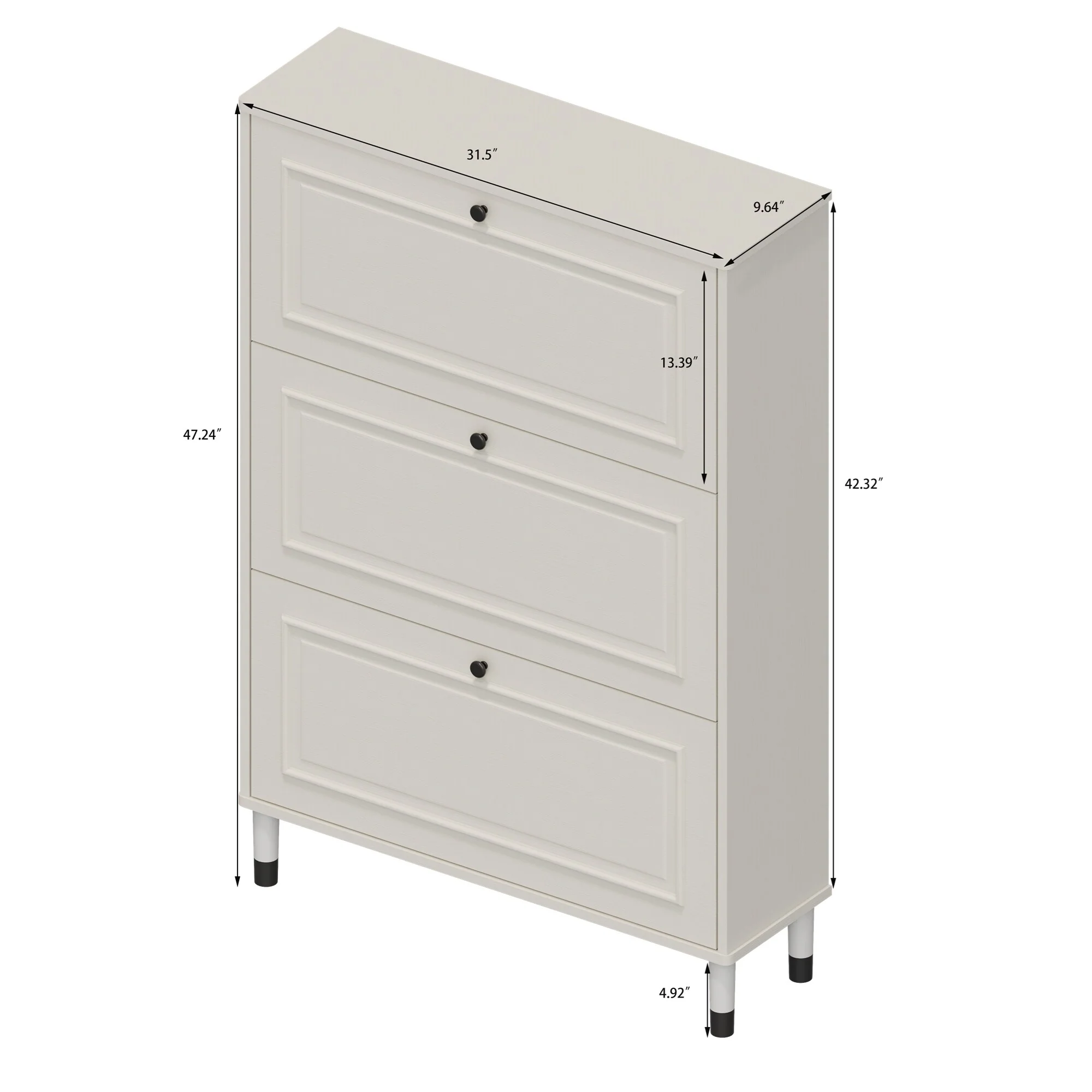 Narrow Shoe Rack Cabinet with 3 Flip Drawers and Legs for Entryway