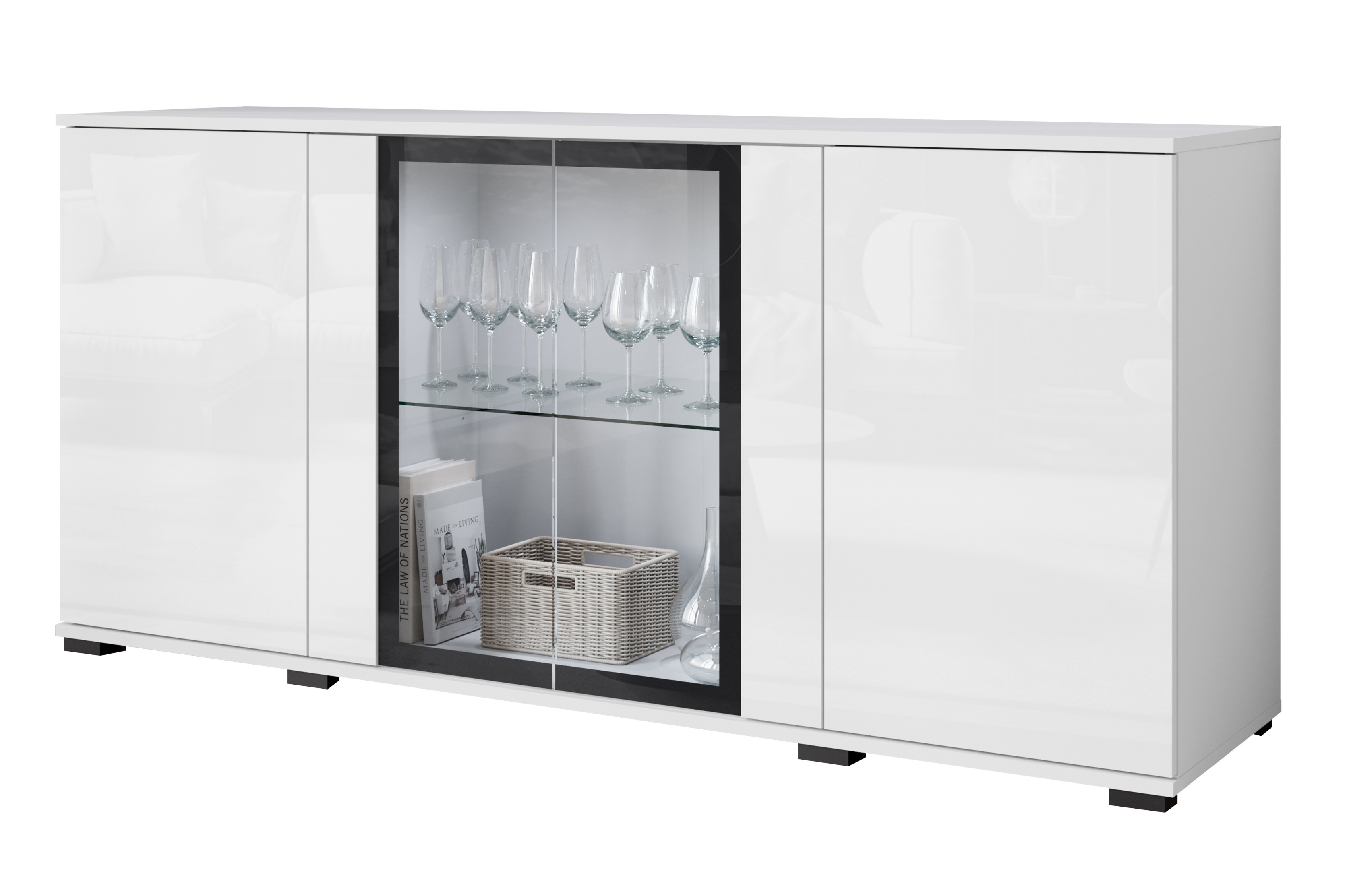 Witryna FARO 150 cm biały/biały połysk