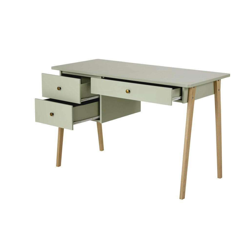 Suzon - Bureau enfant 1 porte 2 tiroirs vert pieds en chêne