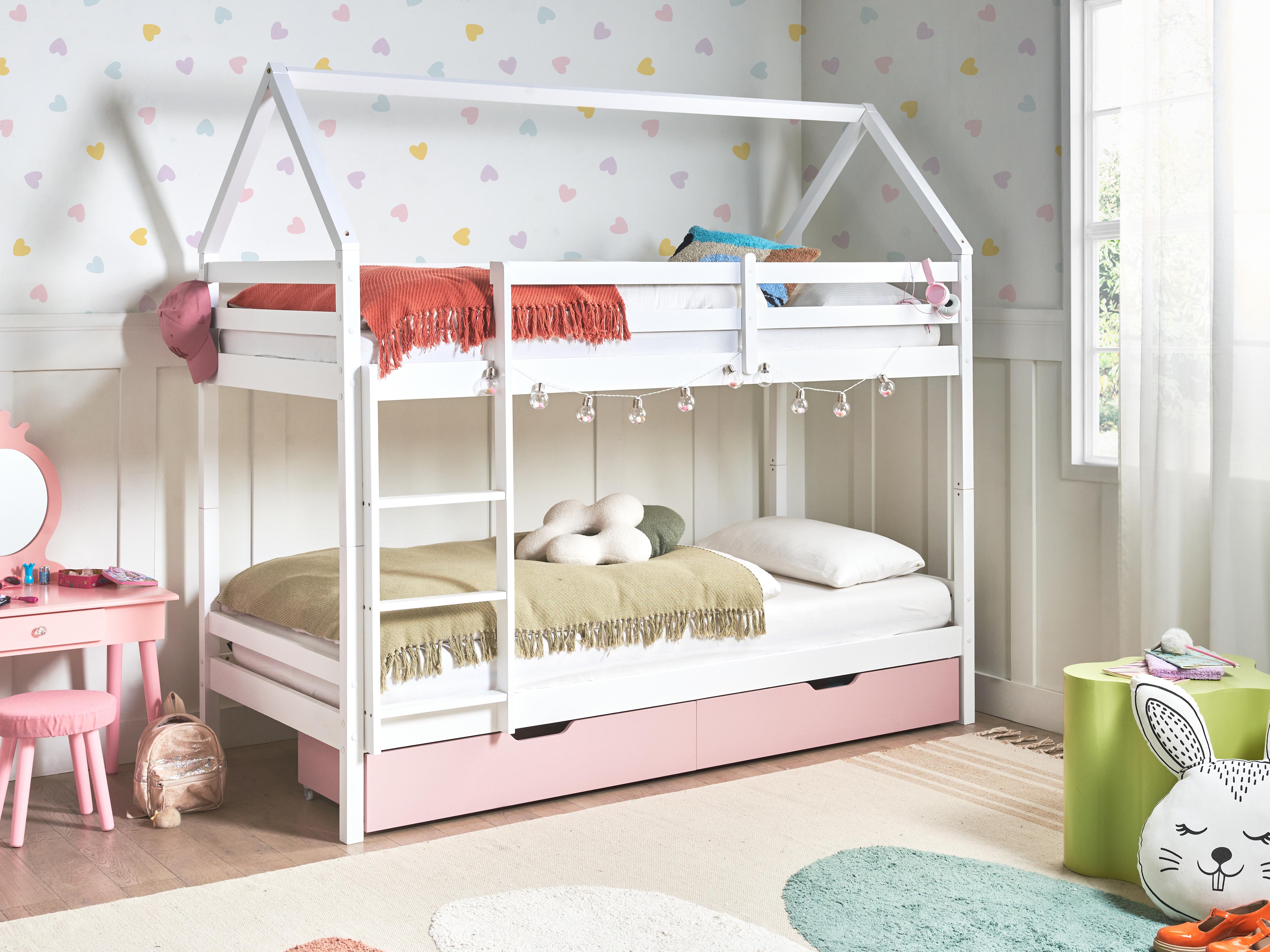 Bunk Bed with Drawers House Pine Wood TERNAS 90 x 200 cm (EU Single) Pink