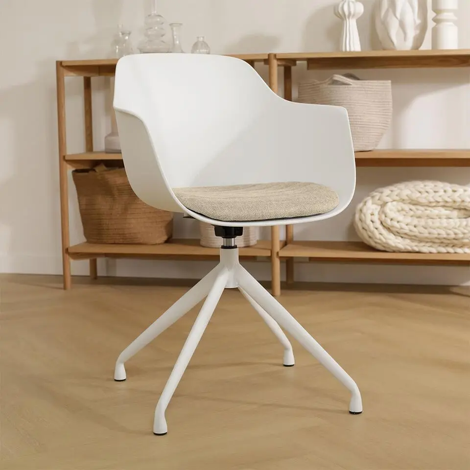 Nolon Nola-Liz Eetkamerstoel Wit met Nougatbruin Zitkussen Wit Onderstel