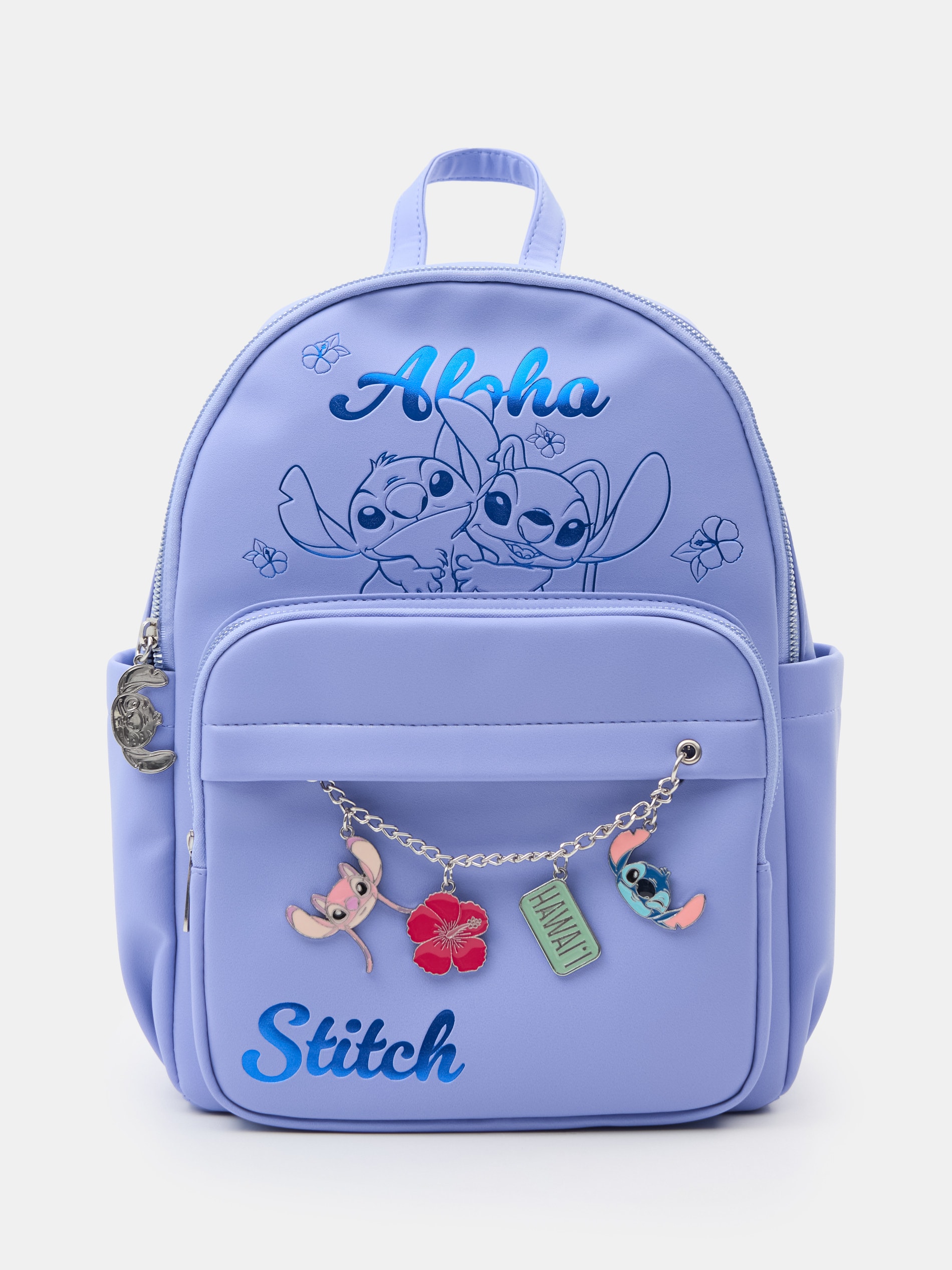 Plecak z tłoczeniami i dekoracyjnymi zawieszkami Stitch