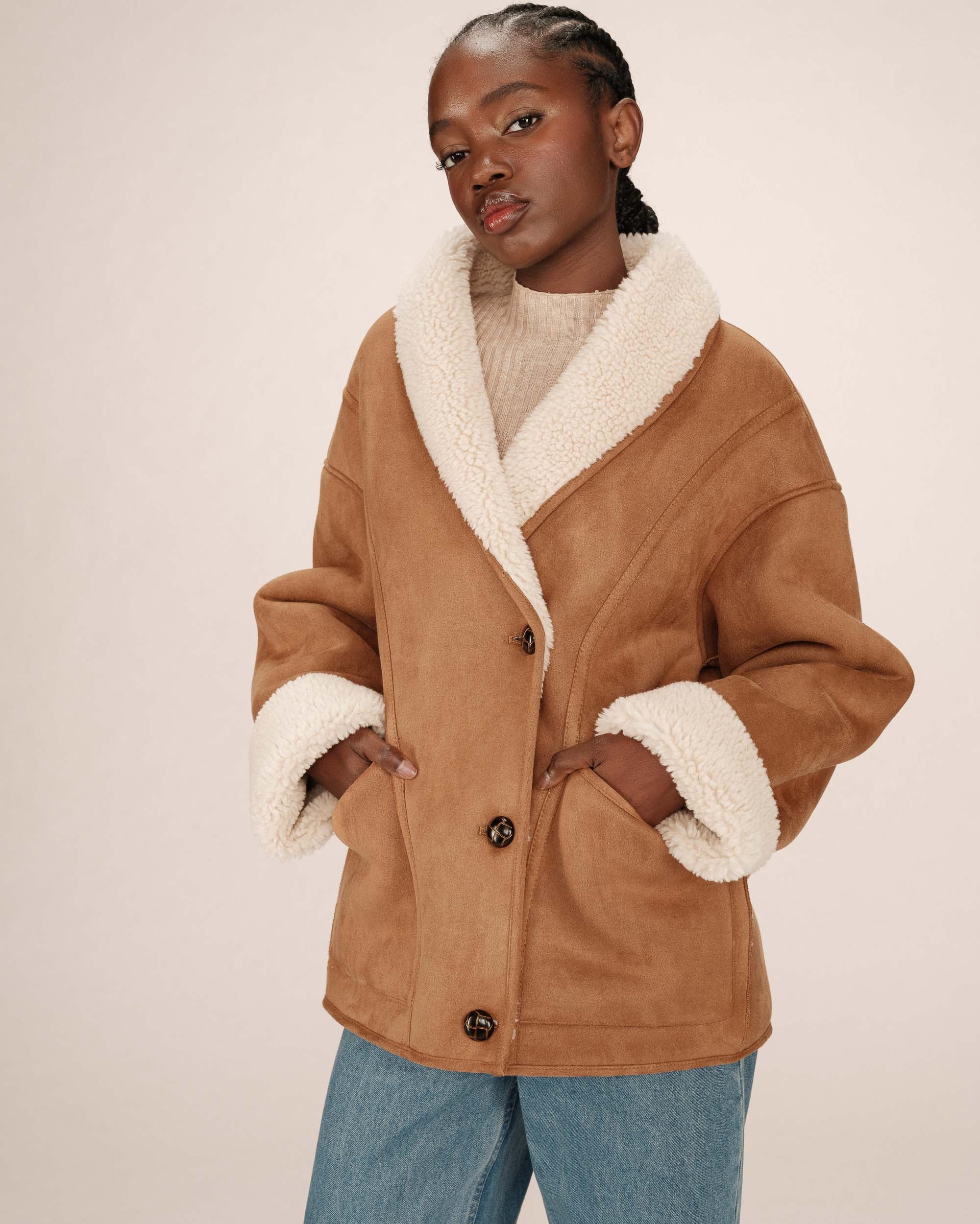 Manteau en suédine camel Swan