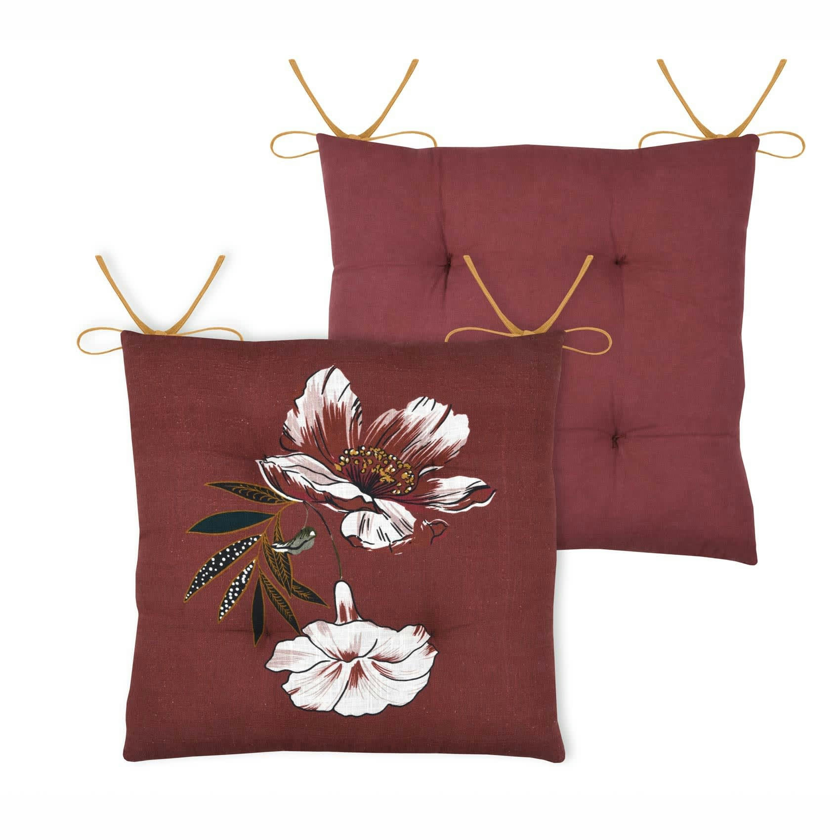 - Galette de chaise imprimée exotique coton prune 38x38 cm