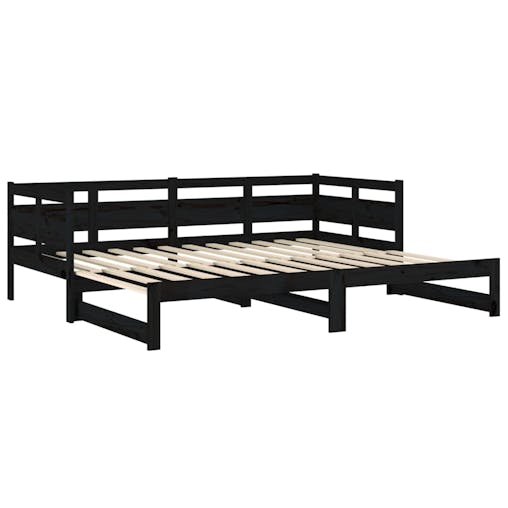 NNEVL Pull-out Day Bed Black Solid Wood Pine 2x(92x187) cm