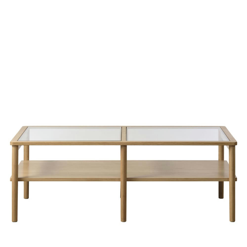 CAHIR - Table basse en verre trempé et bois 120x60cm bois clair