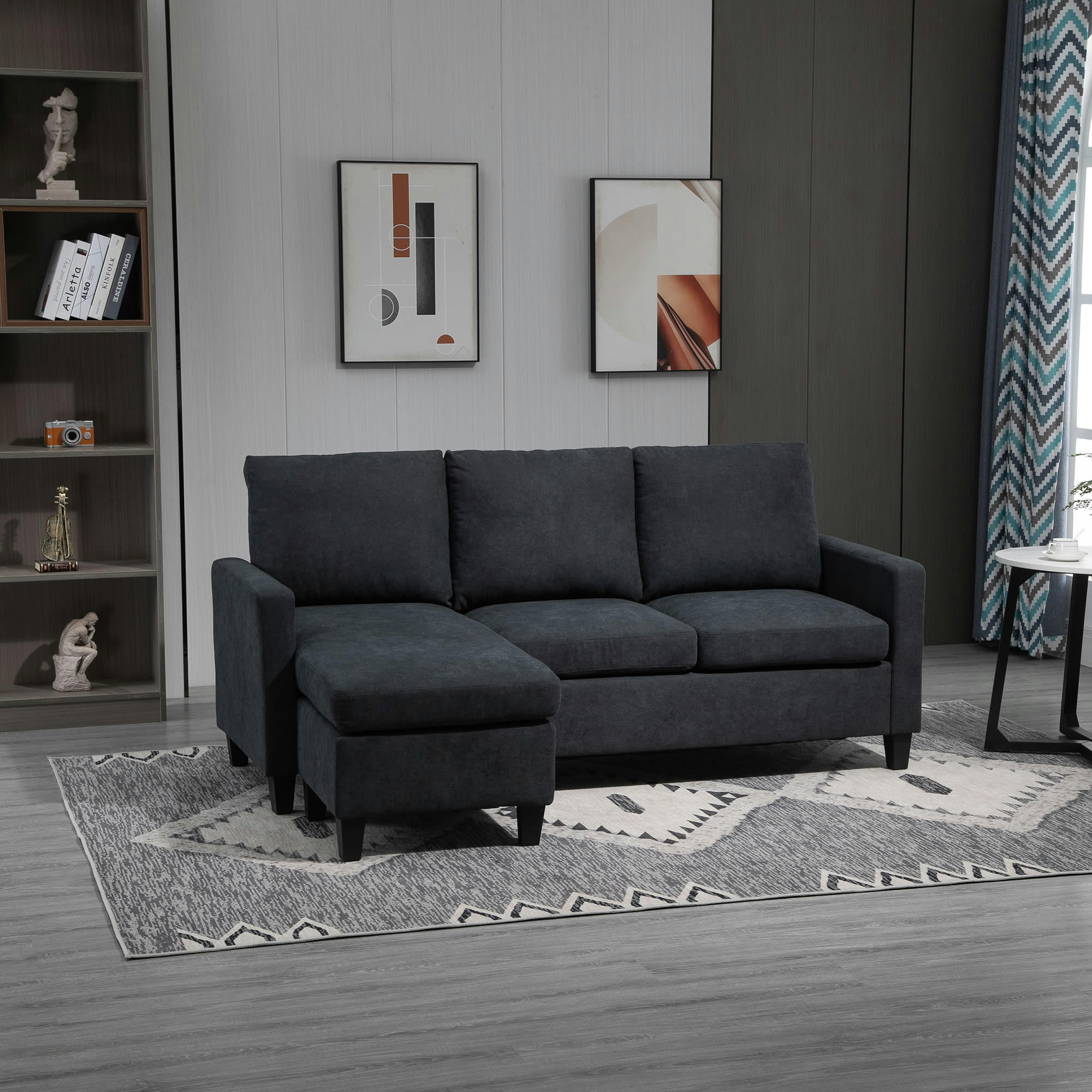 - Canapé d'angle 3 places méridienne réversible tissu polyester