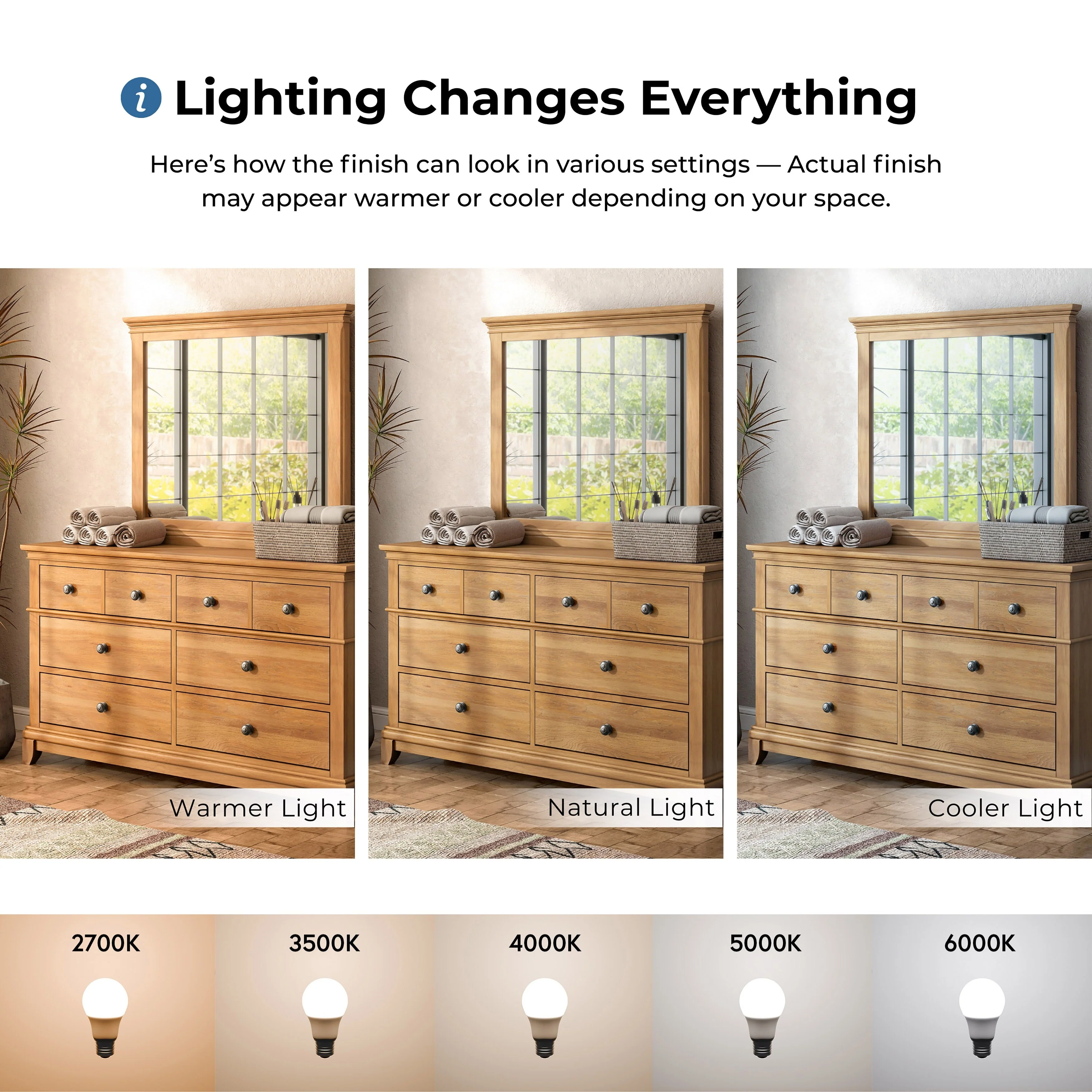 Furniture of America Wellington Farmhouse Natural Oak Wood 6-Drawer 2-Piece Dresser and Mirror Set