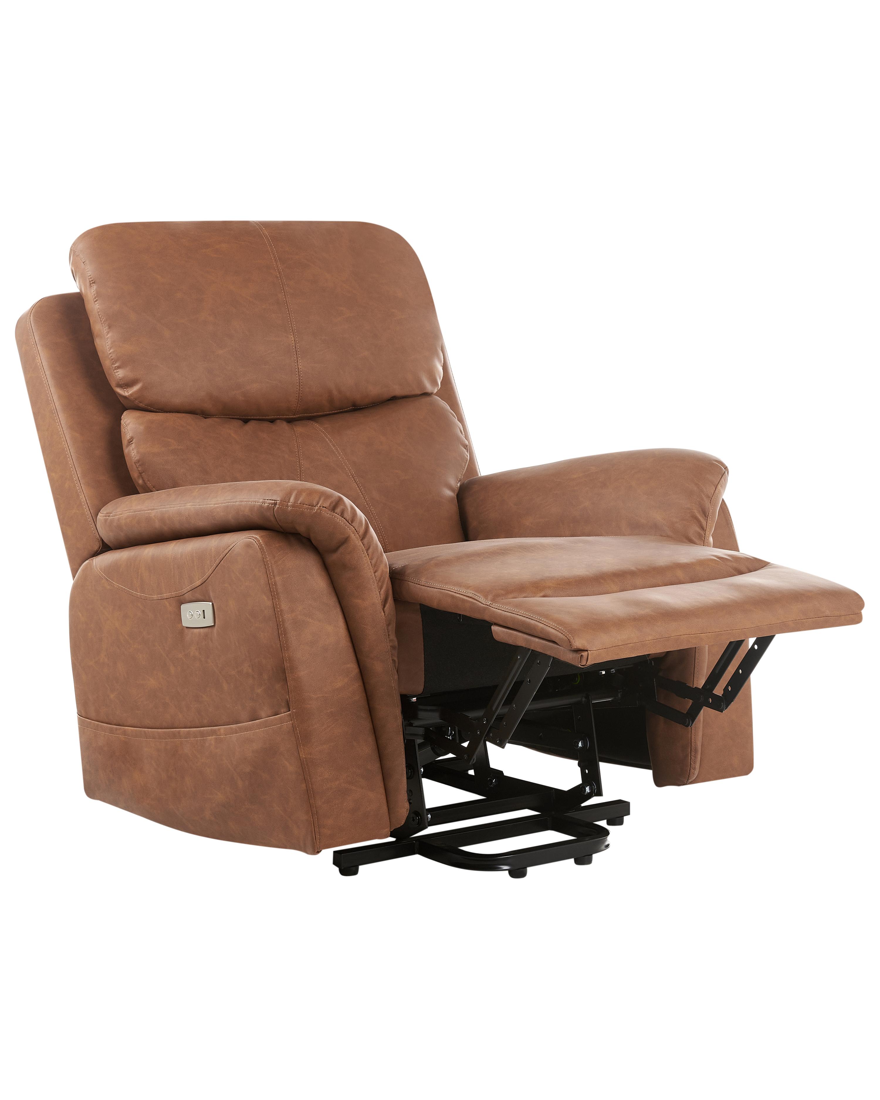 Electric Recliner Chair GLORIE with Massage Faux Leather Brown