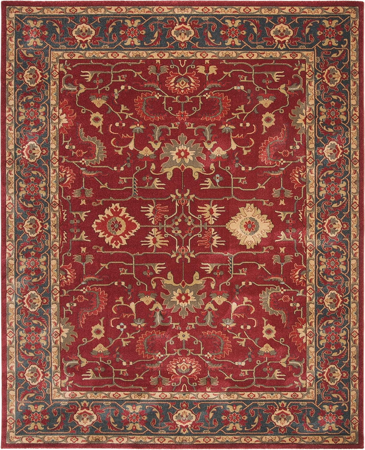 SAFAVIEH Mahal Collection Area Rug - 8' x 10', Red & Navy, Traditional Oriental Design, Non-Shedding & Easy Care, Ideal for High Traffic Areas in Living Room, Bedroom (MAH693F)