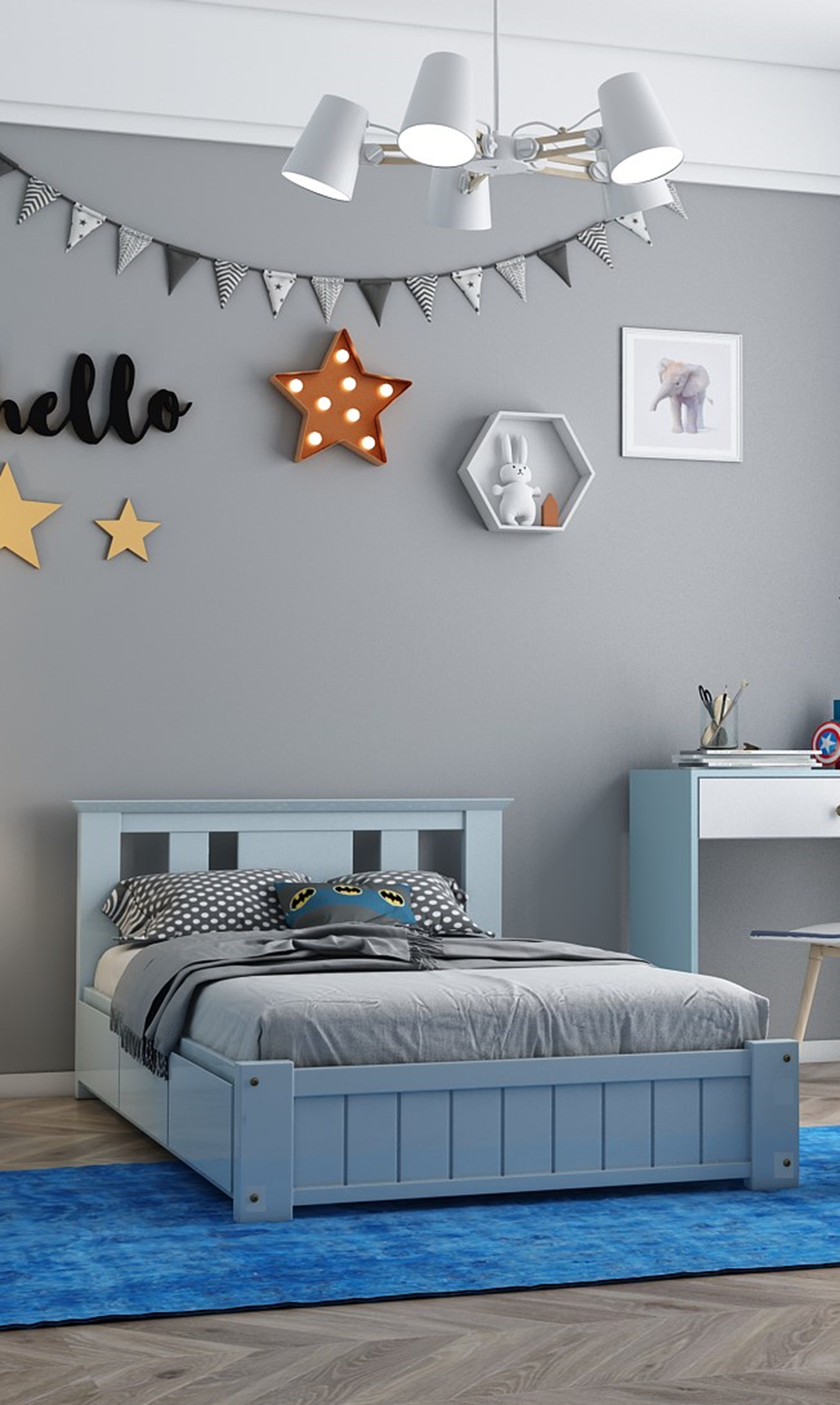 Somnior Elwood 3FT Single Solid Wooden Blue Bed with Mattress & 3 Drawers