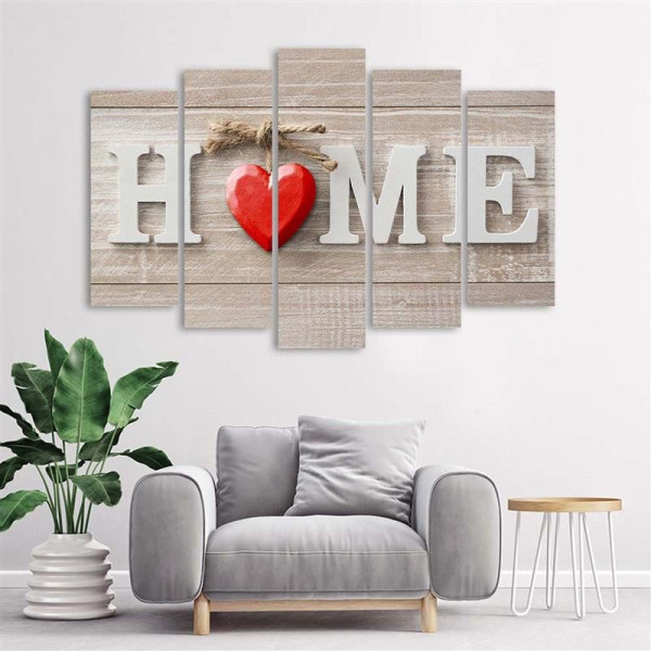 Feeby Obraz 5 częściowy Napis Home z sercem 100x70