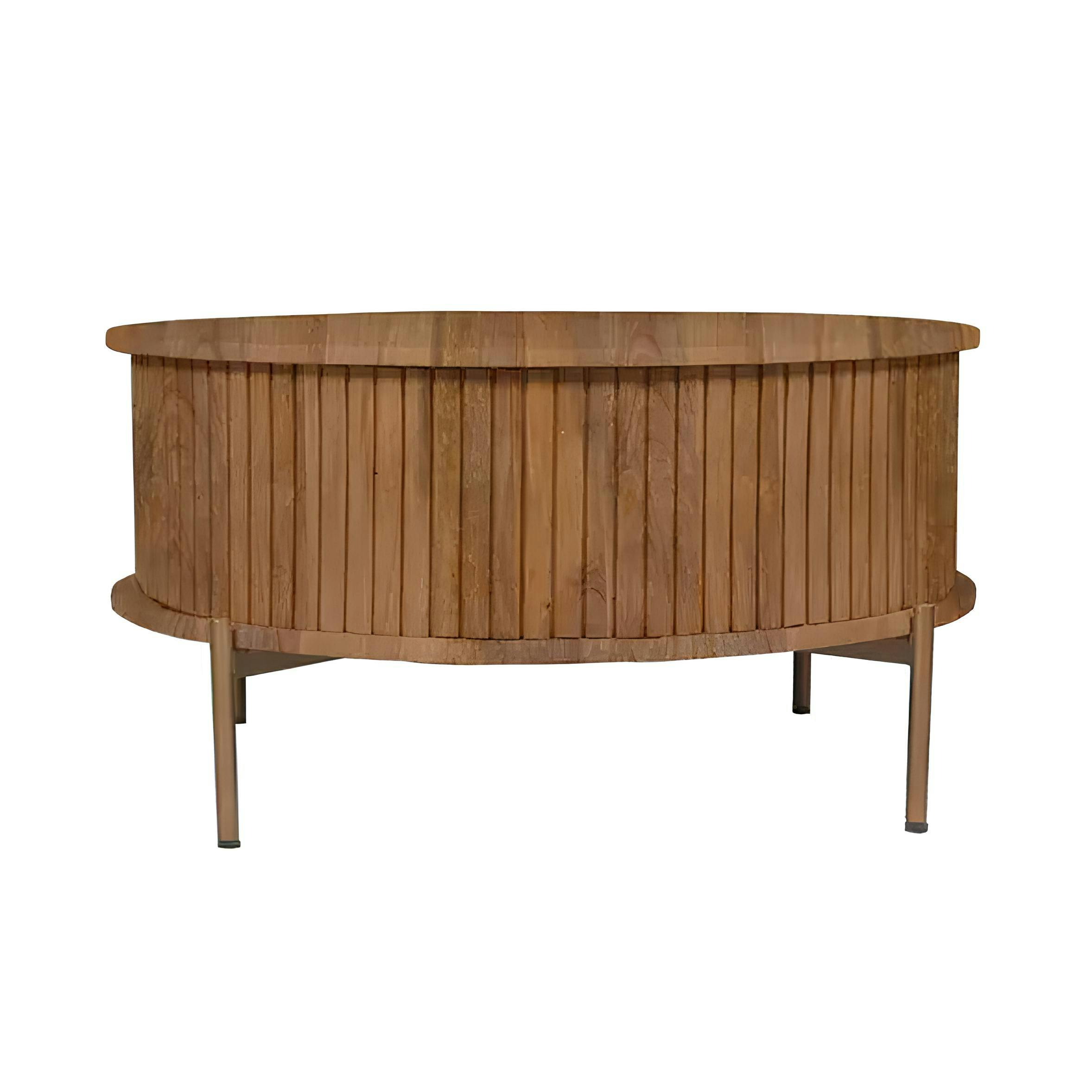 Table basse ronde en bois 2 tiroirs rainurés CORTINA