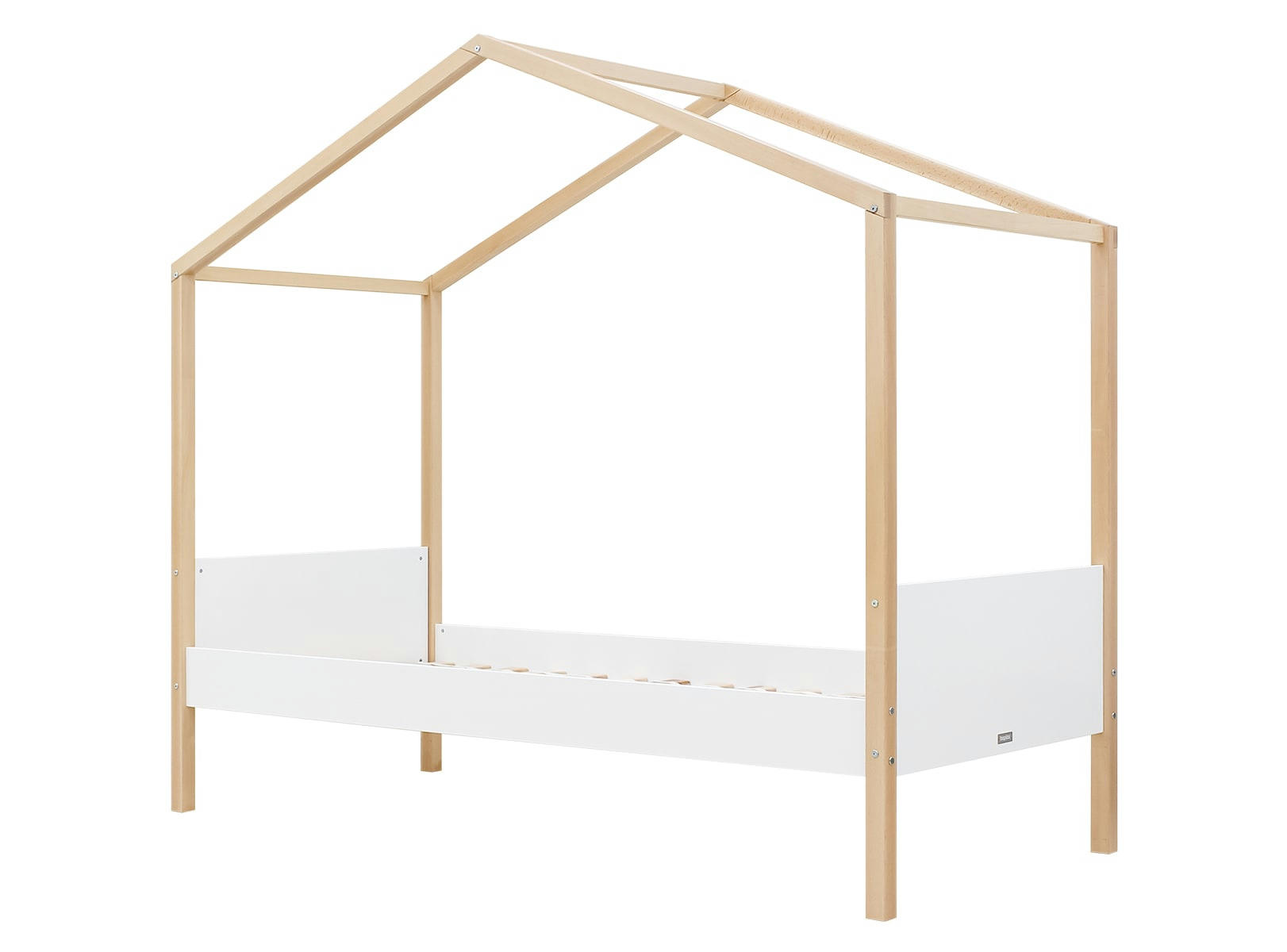 LIAM - Lit maison 90x200 en MDF et hêtre blanc