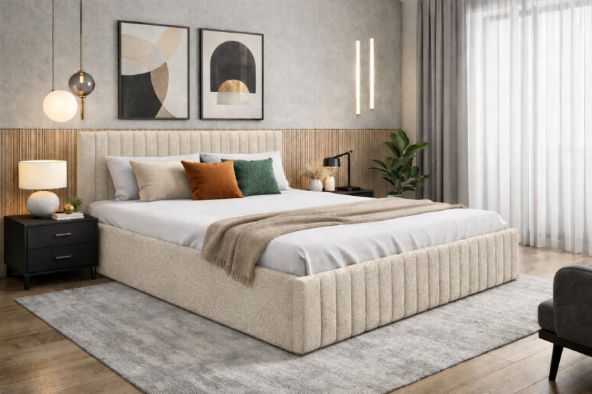 ŁóżkoSOLA 120X200 stelaż drewniany boucle , bukla quelle 05