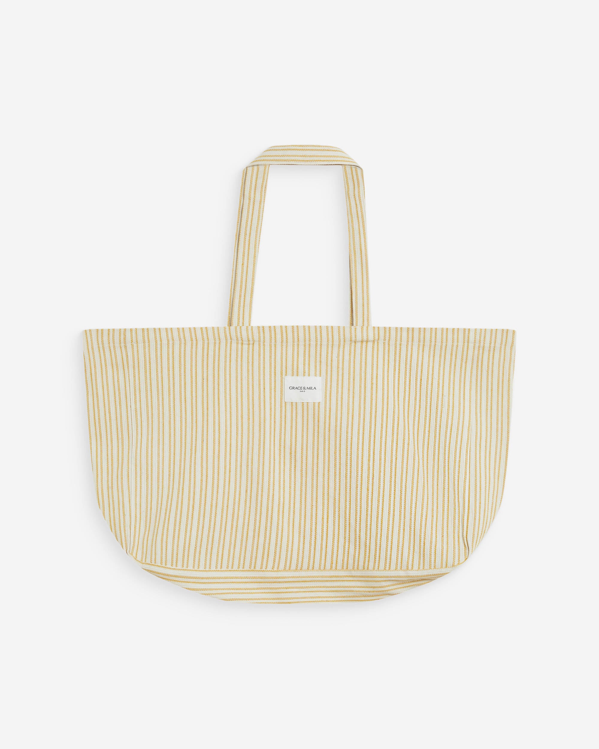 Tote bag large en coton rayé jaune Wanda