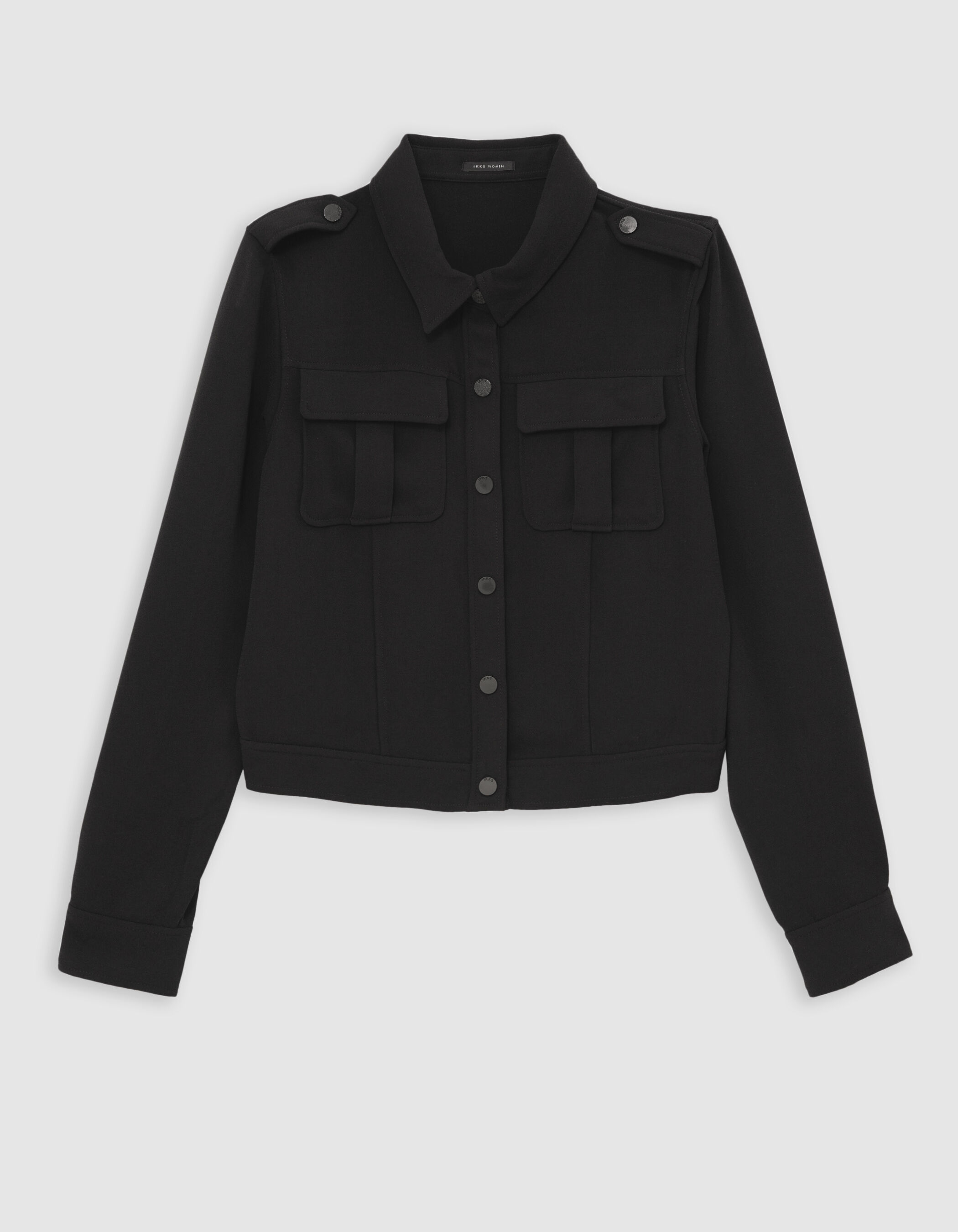 Chemise noire cropped poches poitrine Femme